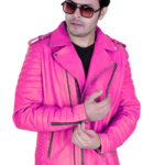 LE CRAZE Men's Neon Pink Biker Leather Jacket