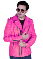 LE CRAZE Men's Neon Pink Biker Leather Jacket
