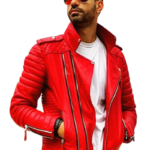 LE CRAZE Premium Red Quilted Leather Biker Jacket