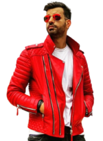 LE CRAZE Premium Red Quilted Leather Biker Jacket