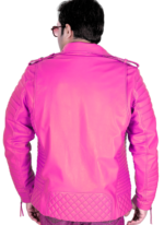 LE CRAZE Men's Neon Pink Biker Leather Jacket - Image 2