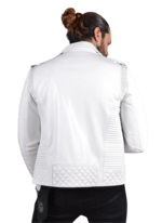 LE CRAZE White Leather Biker Motorcycle Jacket - Image 2