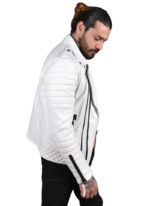 LE CRAZE White Leather Biker Motorcycle Jacket - Image 3