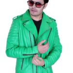 LE CRAZE Men's Light Green Premium Leather Biker Jacket