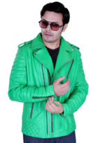 LE CRAZE Men's Light Green Premium Leather Biker Jacket