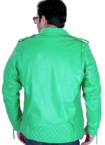 LE CRAZE Men's Light Green Premium Leather Biker Jacket - Image 2
