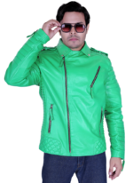 LE CRAZE Men's Light Green Premium Leather Biker Jacket - Image 4