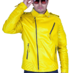 LE CRAZE Men's Yellow Leather Biker Jacket