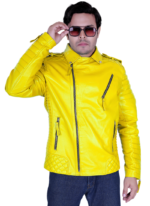 LE CRAZE Men's Yellow Leather Biker Jacket