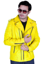 LE CRAZE Men's Yellow Leather Biker Jacket - Image 3
