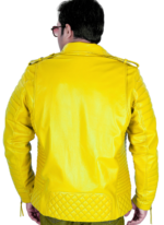 LE CRAZE Men's Yellow Leather Biker Jacket - Image 2