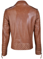 Mens Genuine Lambskin Mango Tan Leather Jacket Quilted Bike Rider Jacket - Image 2