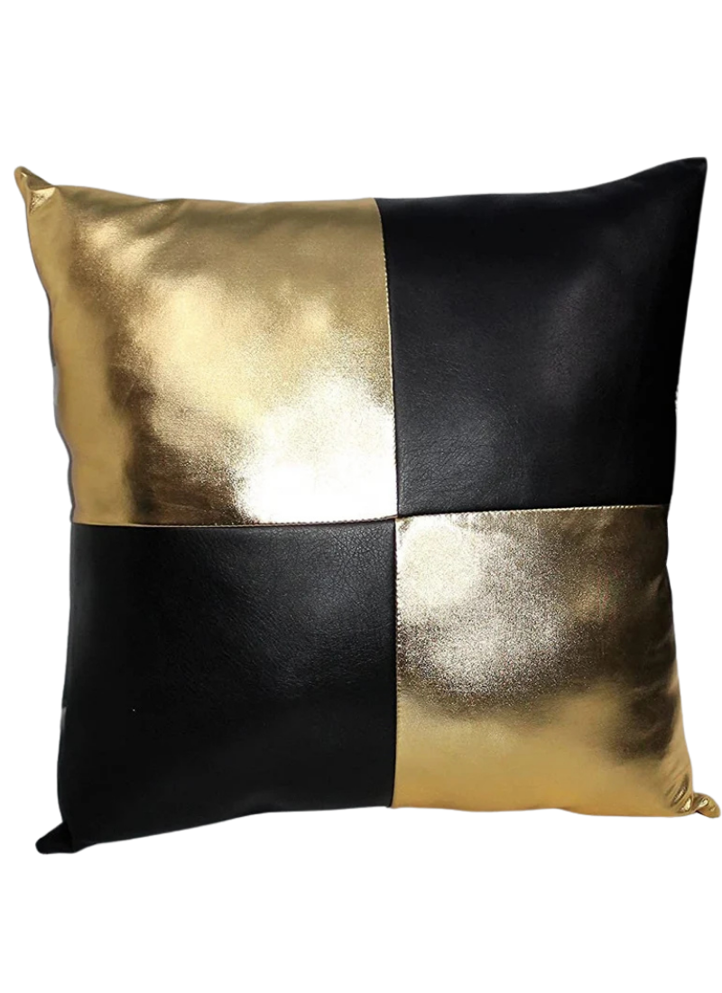 Untitled design (68) LE CRAZE Luxury Black & Gold Leather Cushion Cover - Image 1