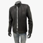 Black Lambskin Men Crocodile Print Leather Jacket With Zipper & Pocket Casual Outwear Leather Jacket