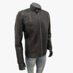Black Lambskin Men Crocodile Print Leather Jacket With Zipper & Pocket Casual Outwear Leather Jacket - Image 2