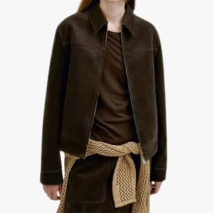 Real Lambskin Dark Brown Suede Leather Jacket Casual Style Outwear Jacket