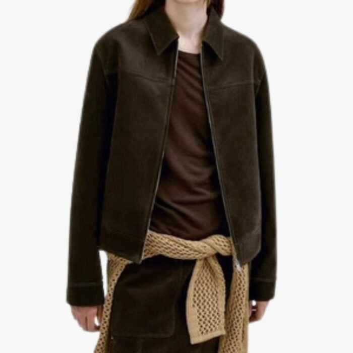 Real Lambskin Dark Brown Suede Leather Jacket Casual Style Outwear Jacket - Image 1