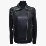 Women Genuine Black Lambskin Crocodile Print Leather Jacket Motorcycle Biker Slim Fit Leather Jacket