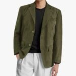 Handmade Men Dark Green Suede Leather Blazer Formal Office Meeting Coat