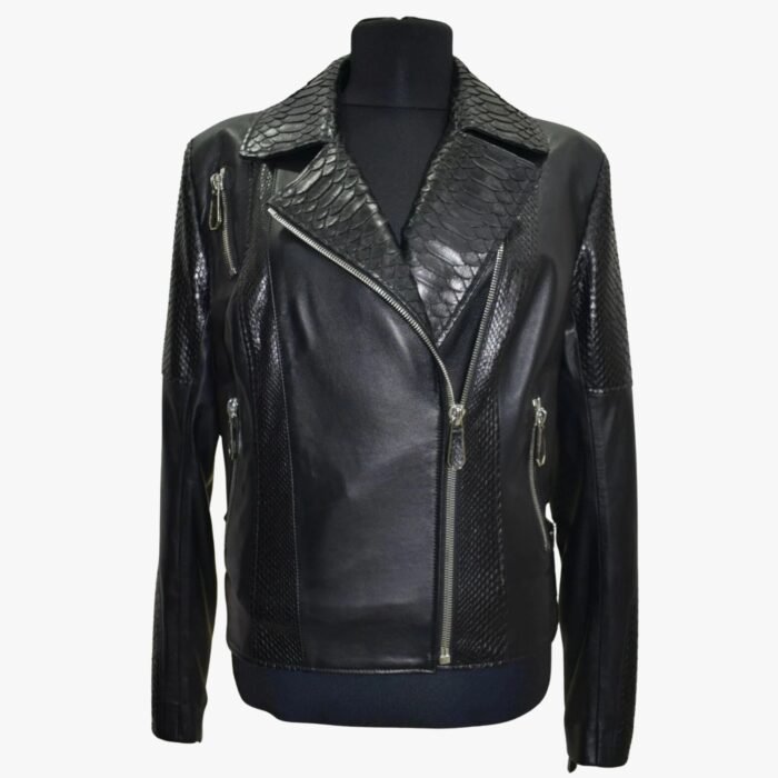 Women Genuine Black Lambskin Crocodile Print Leather Jacket Motorcycle Biker Slim Fit Leather Jacket - Image 2