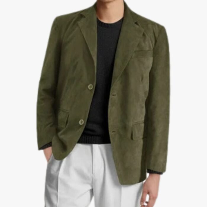 Handmade Men Dark Green Suede Leather Blazer Formal Office Meeting Coat - Image 1