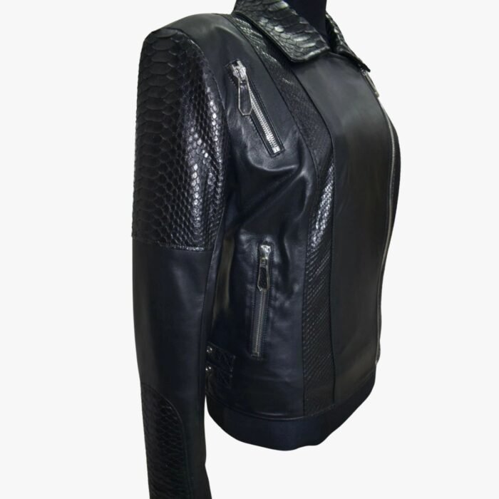 Women Genuine Black Lambskin Crocodile Print Leather Jacket Motorcycle Biker Slim Fit Leather Jacket - Image 3