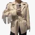 Handmade Lambskin Women Fringe Leather Jacket With Belt Stylish Party Wear Designer Coat Celebrity Jacket - Image 2