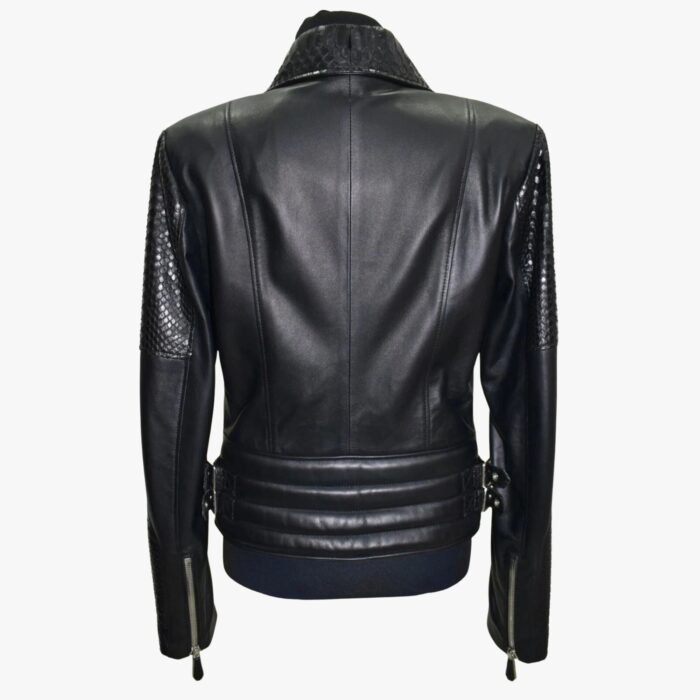 Women Genuine Black Lambskin Crocodile Print Leather Jacket Motorcycle Biker Slim Fit Leather Jacket - Image 4
