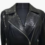 Women Genuine Black Lambskin Crocodile Print Leather Jacket Motorcycle Biker Slim Fit Leather Jacket - Image 5