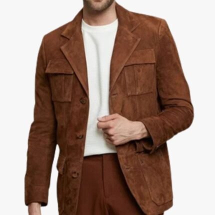 Men Genuine Lambskin Dark Brown Suede Coat Four Pocket Formal Leather Blazer
