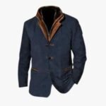 Handmade Men Navy Blue Classy Formal Party Wear Double Collar Blazer Coat