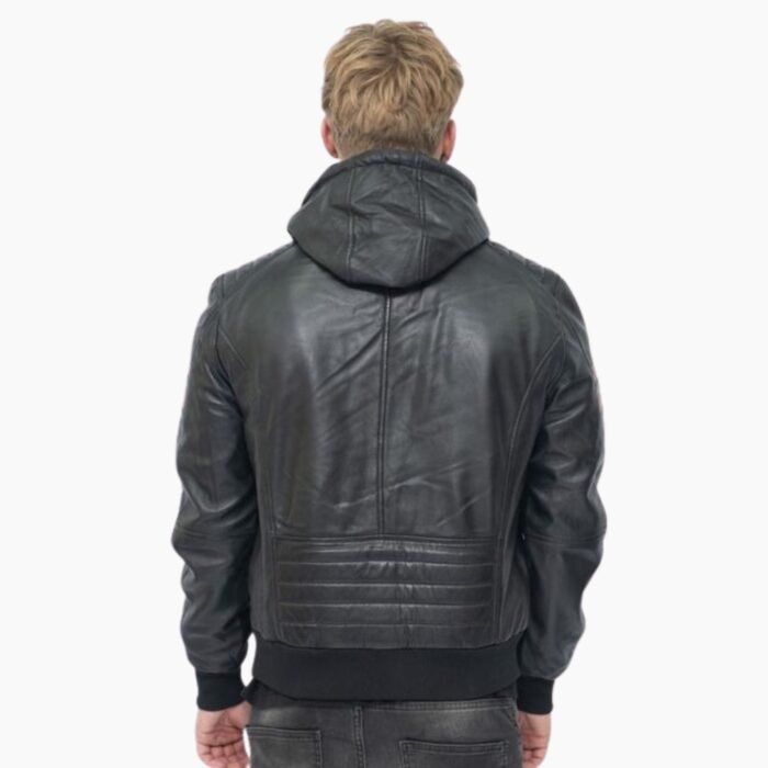Real Genuine Hooded Leather Jacket With Zipper Black leather Jacket - Image 2