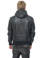 Real Genuine Hooded Leather Jacket With Zipper Black leather Jacket - Image 2