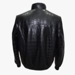 Men Genuine Black Lambskin Crocodile Print Bomber Style Leather Jacket With Zipper & Pocket - Image 2