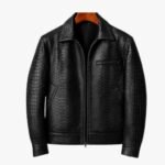 Real Genuine Lambskin Crocodile Print Leather Jacket With Zipper & Pocket