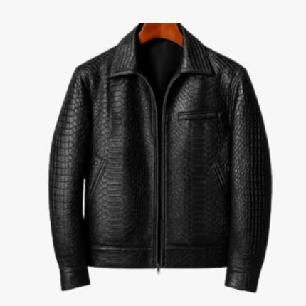 Real Genuine Lambskin Crocodile Print Leather Jacket With Zipper & Pocket