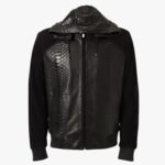 Genuine Lambskin Black Crocodile Print Hooded Leather Jacket For Men Western Winter Wear Biker Jacket - Image 5