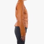 Genuine Lambskin Tan Leather Jacket With Belt Zipper & Pocket Slim Fit Classy Leather Jacket For Women - Image 4