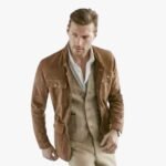 Men Lambskin Tan Suede Leather Jacket Cowboy Style Four Pocket Classy Jacket - Image 2