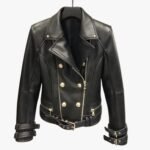 Handmade Women Black Lambskin Motorcycle Biker Leather Jacket With Stylish Button Designer Jacket