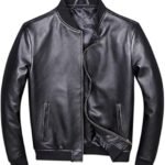 Genuine Cow Black Leather Jacket Mens Bomber Jacket