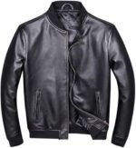 Genuine Cow Black Leather Jacket Mens Bomber Jacket