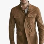 Men Lambskin Tan Suede Leather Jacket Cowboy Style Four Pocket Classy Jacket