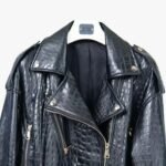Genuine Black Lambskin Crocodile Print Motorcycle Biker Style Leather Jacket For Men