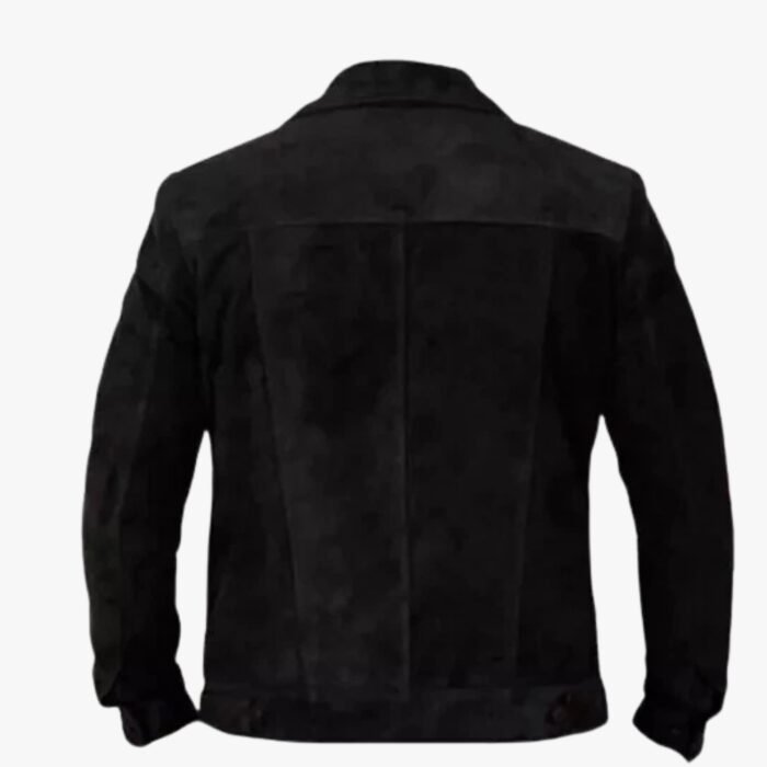 Handmade Men Black Suede Trucker Leather Shirt Denim Style Jacket Cowboy Biker Jacket - Image 2