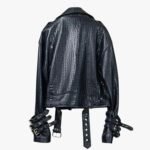 Genuine Black Lambskin Crocodile Print Motorcycle Biker Style Leather Jacket For Men - Image 2