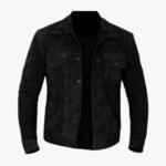 Handmade Men Black Suede Trucker Leather Shirt Denim Style Jacket Cowboy Biker Jacket
