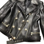Handmade Women Black Lambskin Motorcycle Biker Leather Jacket With Stylish Button Designer Jacket