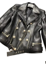 Handmade Women Black Lambskin Motorcycle Biker Leather Jacket With Stylish Button Designer Jacket