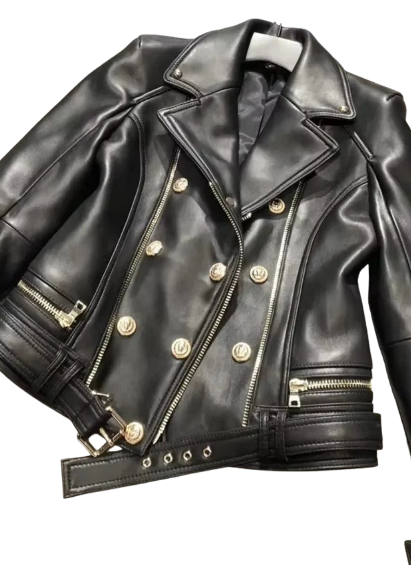 Untitled design (24) Handmade Women Black Lambskin Motorcycle Biker Leather Jacket With Stylish Button Designer Jacket - Image 1